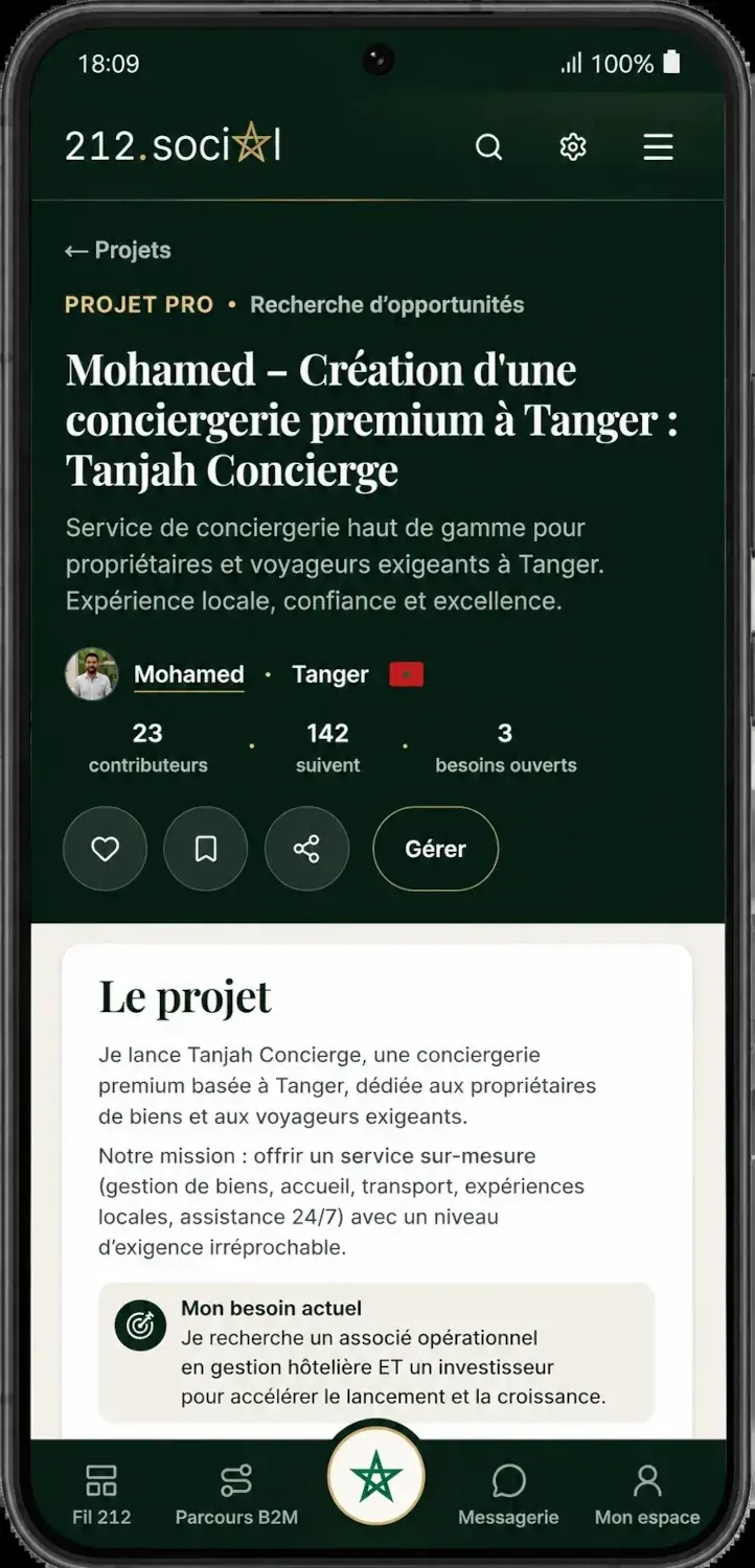 Application 212.social - Bourse aux projets et recherche d’associés